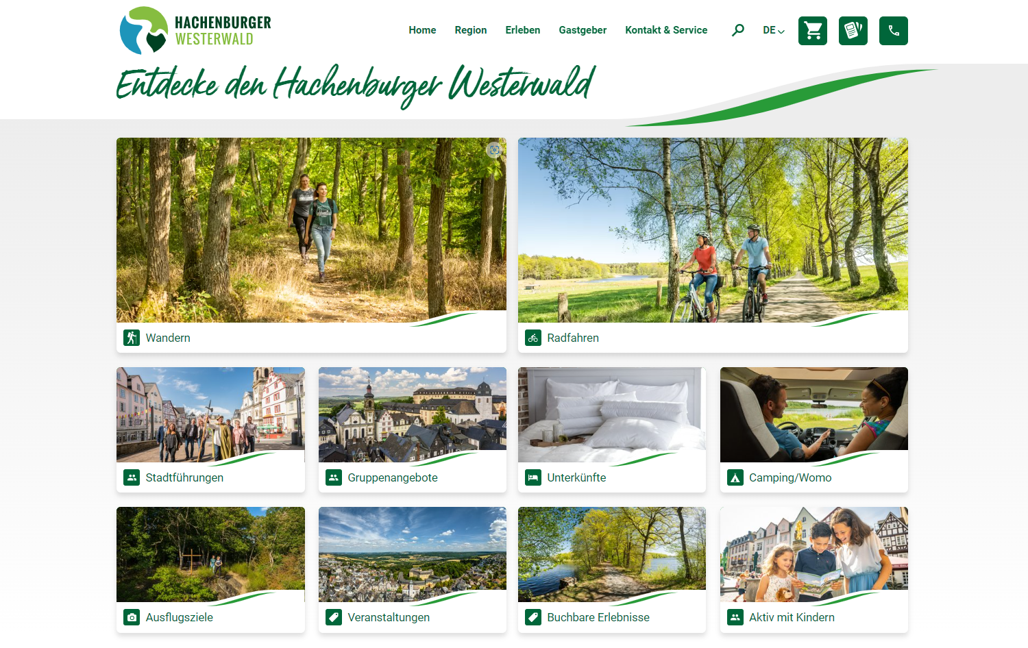 Startseite der neuen Homepage der Tourist-Information Hachenburger Westerwald 